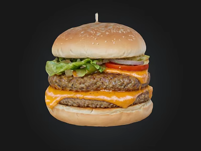 Delicious Double Patty Burger With Melted Cheese Lettuce Tomato Onion And Sesame Seed Bun 3d model