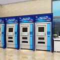 Public Facilities Multiple Self Service Terminals in Modern Bank Lobby Area