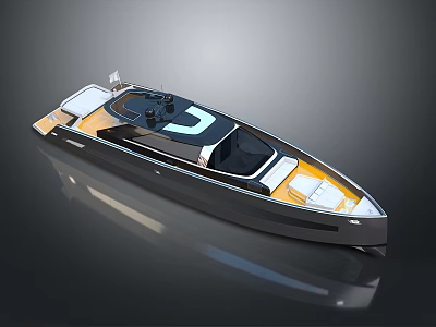 Luxury Modern Yacht With Sleek Black Hull And Wooden Deck Design 3d model