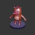 Cute Orange Cartoon Pig With Red Horns Pink Nose White Tusks Purple Base