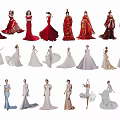 Multiple Women Wearing Various Elegant Gowns In Different Colors And Styles