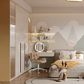 Kids Room Interior Design With Mountain Cloud Wall Decor Bed Desk Chair And Rug