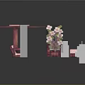 Elegant Outdoor Display Furniture With Pink Kiosk White Round Umbrella And Flower Bouquet