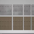 Multiple Grey And Wooden Wardrobes With Lockable Storage Doors Arranged In Rows