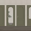 Sleek Green Hinged Doors With Various Glass Panels And Golden Handles