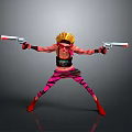 Stylish Female Character With Blonde Hair Sunglasses Pink Striped Pants Red Shoes And Dual Guns