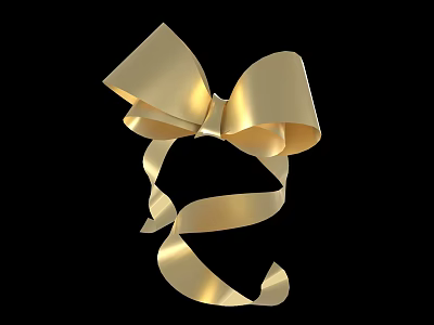 Golden Bow Art Installation With Shiny Ribbon On Black Background 3d model