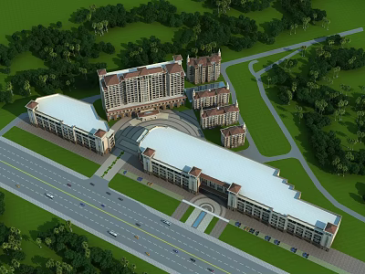 Aerial View Planning of Architectural Complex With Greenery and Roads 3d model