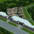 Aerial View Planning of Architectural Complex With Greenery and Roads