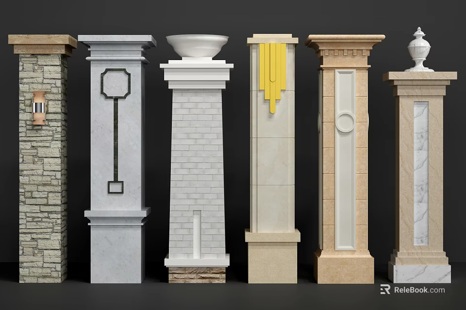 Various Roman Columns Featuring Diverse Stone Marble And Ornate Decorative Details 3d model 