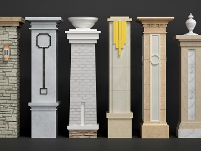 Various Roman Columns Featuring Diverse Stone Marble And Ornate Decorative Details 3d model