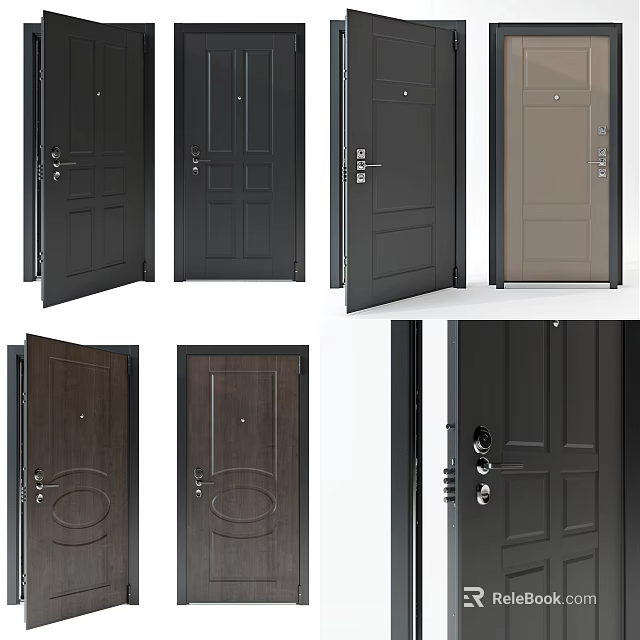 Modern Security Doors In Various Colors With Panel Designs And Secure Locks 3d model