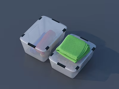 Transparent Storage Bins With Black Corners Holding Folded Cloths For Organizing 3d model