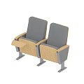 Two Public Chairs With Gray Backrests Seats And Wooden Armrests With Small Table