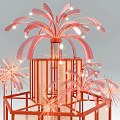 Art Installation Featuring Red Frame Structure With Pink Decorative Elements And Illuminated Details 3d model