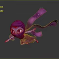 Cute Purple Hooded Cartoon Character With Flowing Scarf In Flying Pose