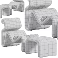 Modern Curved Lounge Chairs In White Brown Blue With Throw Blankets And Ottoman