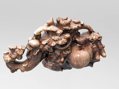 Intricate Wooden Sculpture Carving With Detailed Fruits Branches And Leaf Designs 3d model