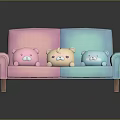 Pink Turquoise Gradient Two Seater Sofa With Three Bear Plush Toys And Wooden Legs