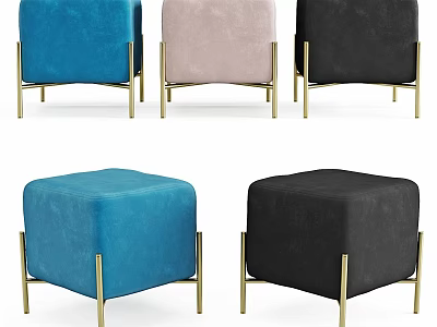 Luxury Modern Accent Chairs And Ottomans With Blue Pink Black Upholstery And Gold Metal Legs 3d model