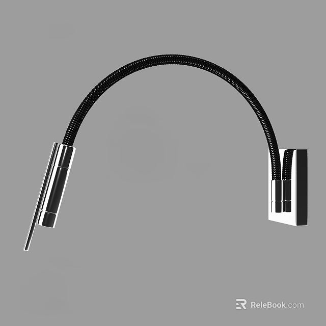 Modern Black Curved Arm Wall Light with Metal Base and Adjustable Design 3d model 