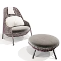 Elegant Woven Single Seater Sofa With White Cushion And Gray Ottoman Metal Legs