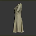 Beige Women's Dress With Square Neckline Three Quarter Sleeves Fitted Waist And Flared Hem