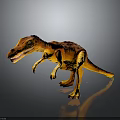 Orange And Yellow Dinosaur Toy With Black Spots Standing Pose Showing Reflection On Grey Gradient Background