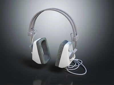 Modern Over Ear Headphones Design With White Gray Soft Earmuffs And Wired Cable 3d model
