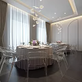 Elegant Private Dining Room Interior With Round Table White Tablecloth And Brown Chairs 3d model