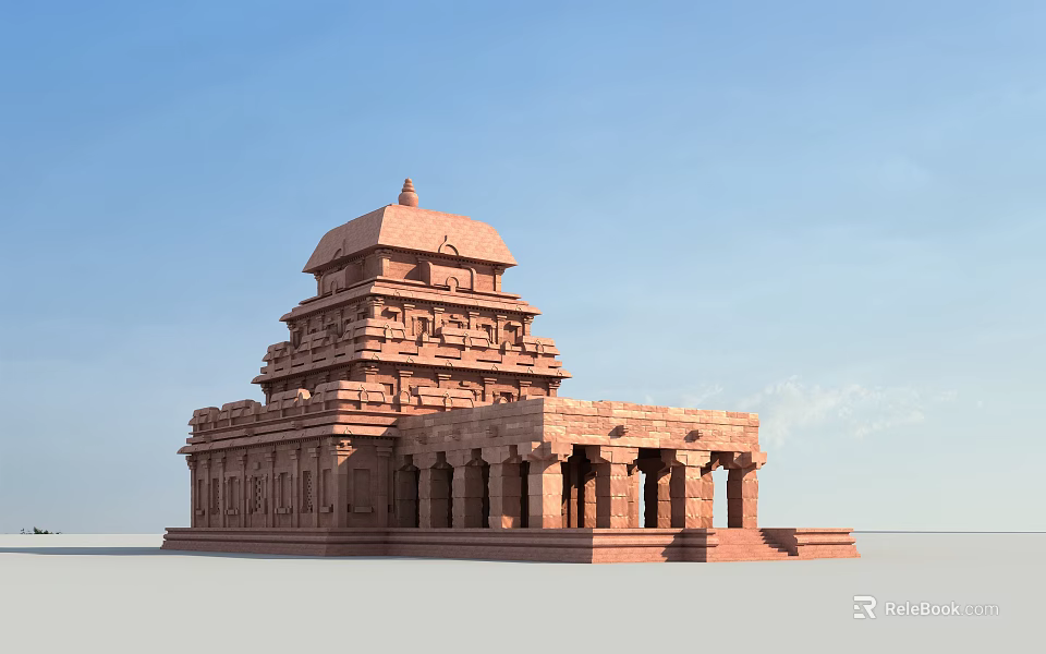 Ancient Stone Temple Architecture With Multi tiered Tower Columns And Carvings 3d model 