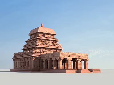 Ancient Stone Temple Architecture With Multi tiered Tower Columns And Carvings 3d model