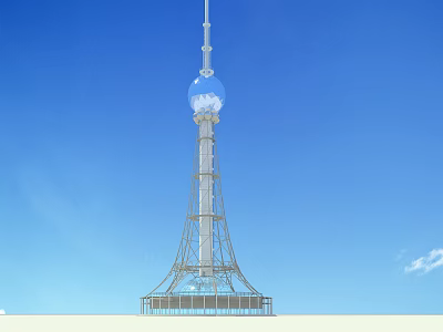 Tall Modern Tower Featuring Glass Sphere Top And Metallic Frame Under Clear Blue Sky 3d model