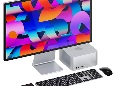 Apple Computer Setup With Colorful Abstract Wallpaper Monitor Desktop Keyboard And Mouse 3d model
