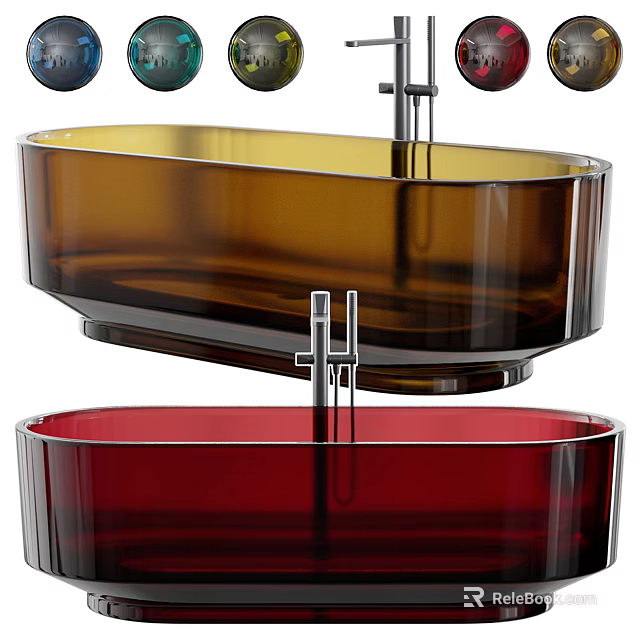 Modern Colored Bathtub Design Featuring Brown And Red Glass Bodies With Metal Frames 3d model 