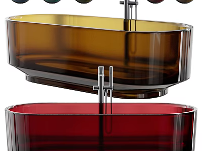 Modern Colored Bathtub Design Featuring Brown And Red Glass Bodies With Metal Frames 3d model