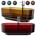 Modern Colored Bathtub Design Featuring Brown And Red Glass Bodies With Metal Frames