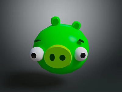 Green Pig 3D Model Character With Big Eyes And Round Green Nose 3d model