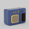 Vintage Light Blue Digital Radio With Gold Knobs And Retro Speakers