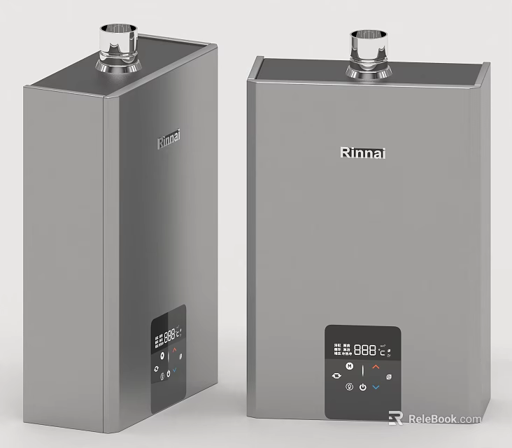 Rinnai Silver Water Heaters With Modern Design And Digital Display Panel 3d model 