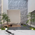 Modern Living and Dining Room Interior With Lofty Ceiling Curved Lighting And Marble Flooring