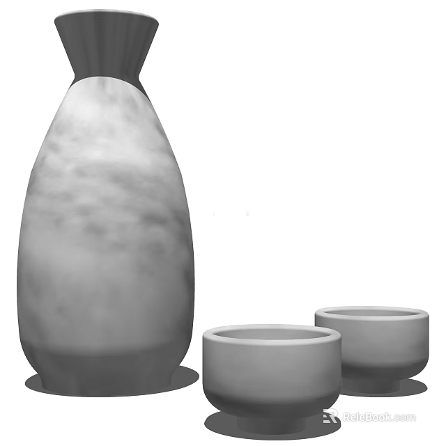 Elegant Modern Ceramic Tableware Set with Marble Texture Vase and Two Bowls 3d model 