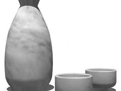 Elegant Modern Ceramic Tableware Set with Marble Texture Vase and Two Bowls 3d model