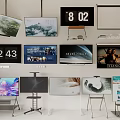 Various Modern TVs Wall Mounted and Stand Placed With Scenic Movie Posters and Time Displays