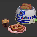 Star Wars R2-D2 Themed Toaster Toasting Bread With Coffee Cup And Toast Slices