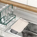 Essential Kitchen Tools Featuring Glass Rack And Drying Mat By Sink Countertop 3d model