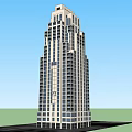 Tall Modern Building 3D Model With Glass Windows And Balconies On Green Ground