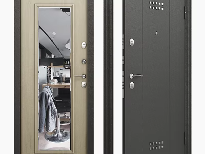 Swing Door With Glass Panel Dark Finish Multiple Locks And Door Handle For Home Interior 3d model