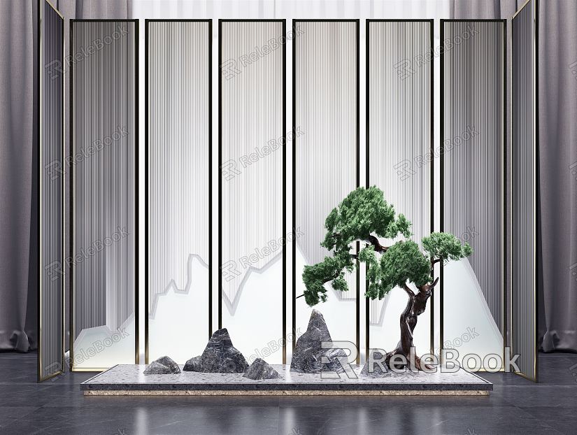 New Chinese style landscape sketch pine rockery porch partition combination model