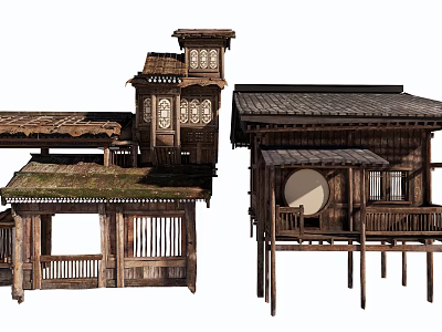 Traditional Ancient Architecture With Wooden Structures Tiled Roofs And Carved Windows 3d model